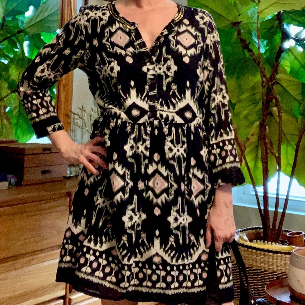 Cost Plus World Market Black and Cream Geometric Dress